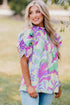 Abstract Print Bubble Sleeve Smock Detail Blouse